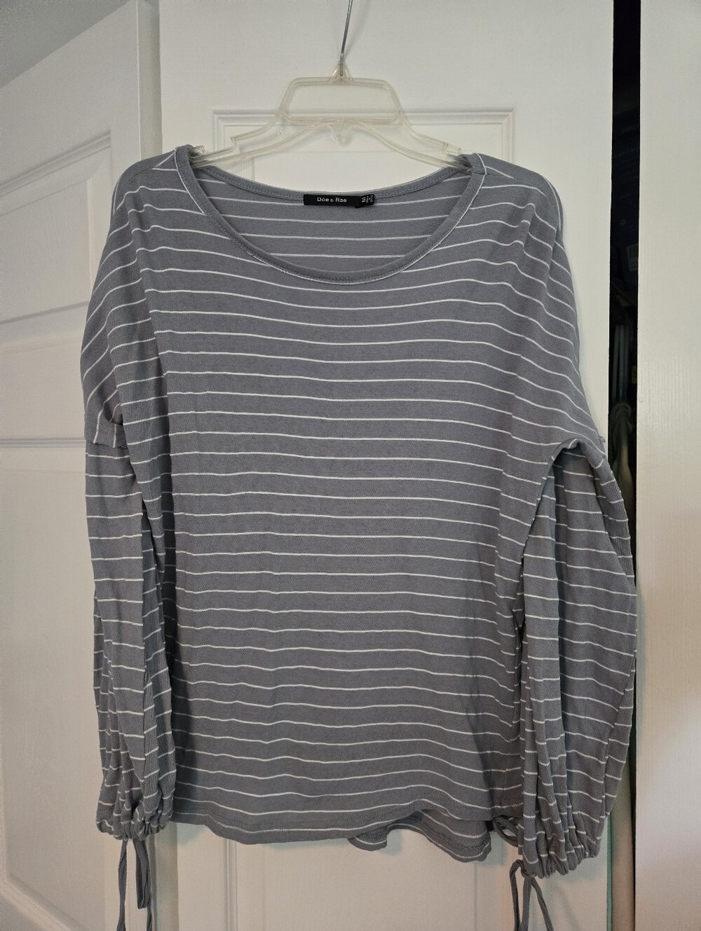 Grayish Blue Doe & Rae Stripe Long-Sleeve Top
